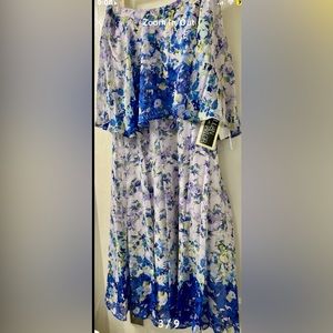 JULIAN TAYLOR CAPE SHOULDER FLORAL DRESS